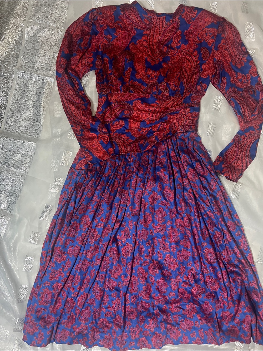 Vintage 80s Ronnie Heller for MJ Paisley Dress Padded Shoulders Size 6